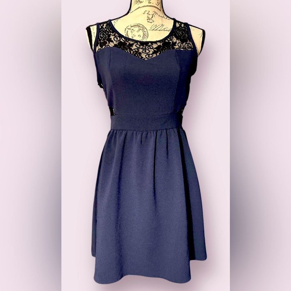 Max and Riley,  Navy Blue Lace Dress, Size M